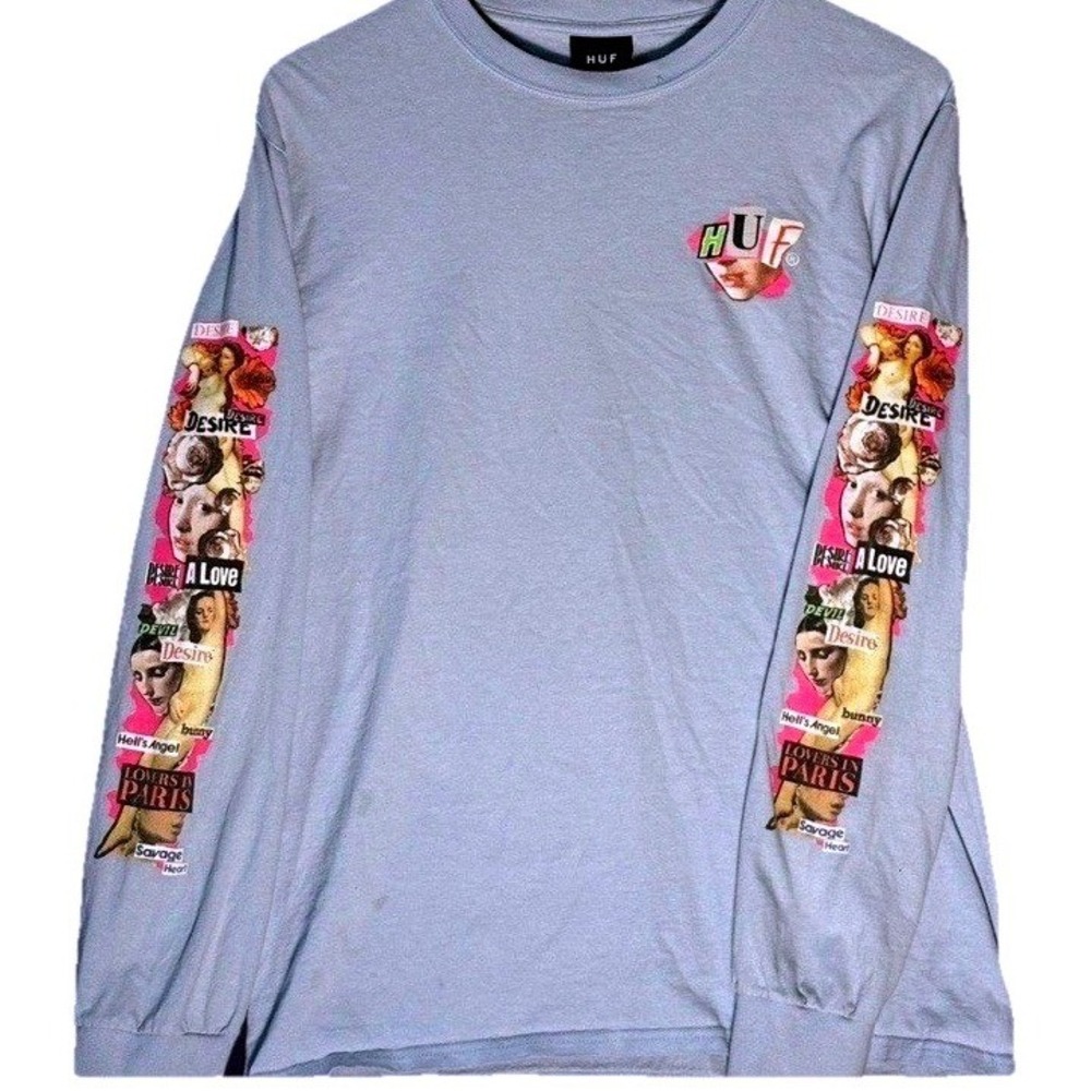 HUF Mens Lovers In Paris Long Sleeve T-Shirt Blue Size M Streetwear Skater